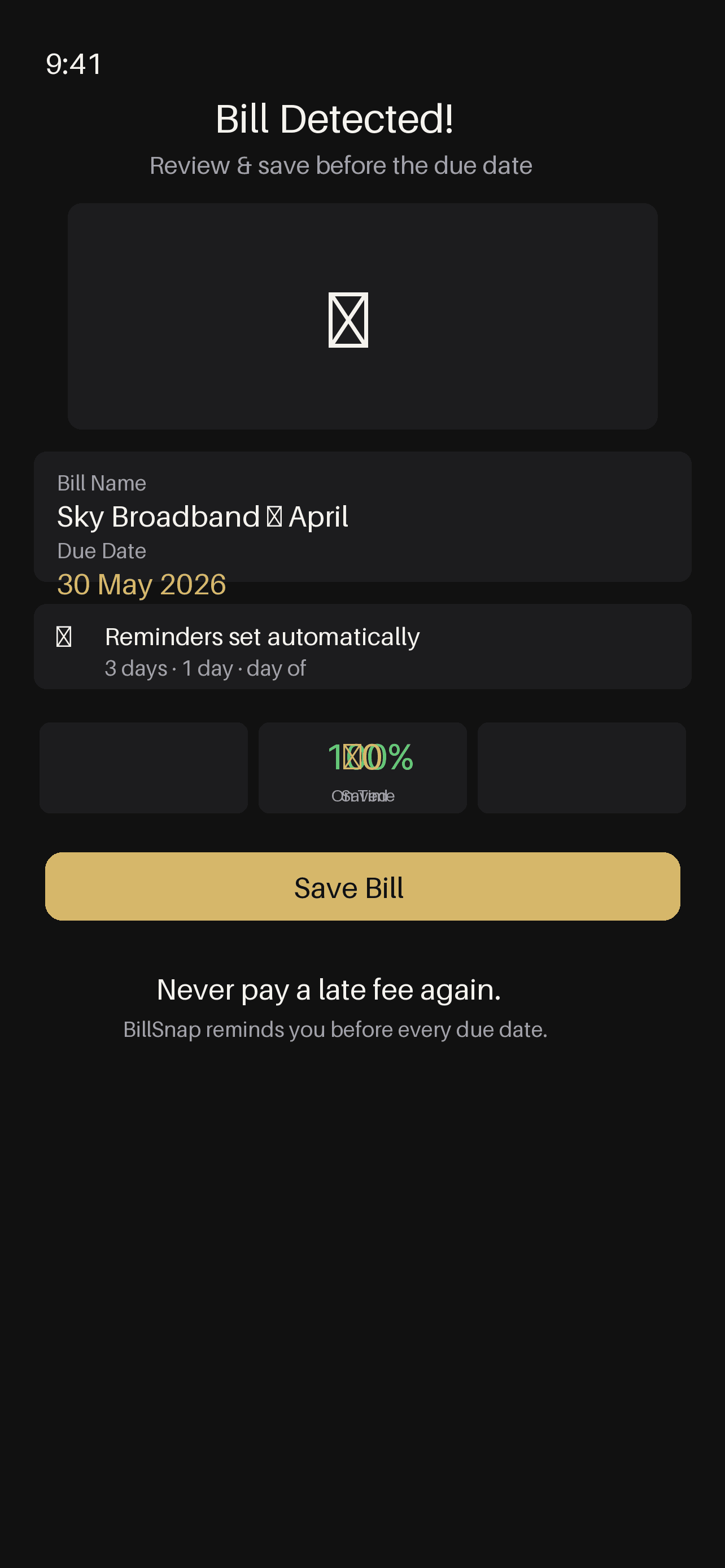 BillSnap confirm due date